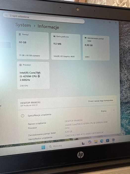 Notebook HP ProBook 650 G1, 8GB, SSD 60GB, Windows 11