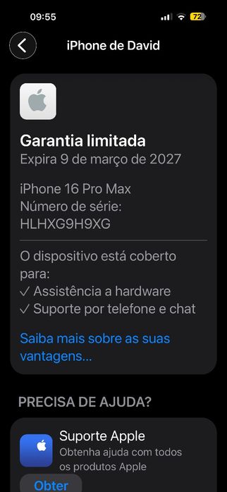 iPhone 16 pro max-comprado em Março/38 ciclos
