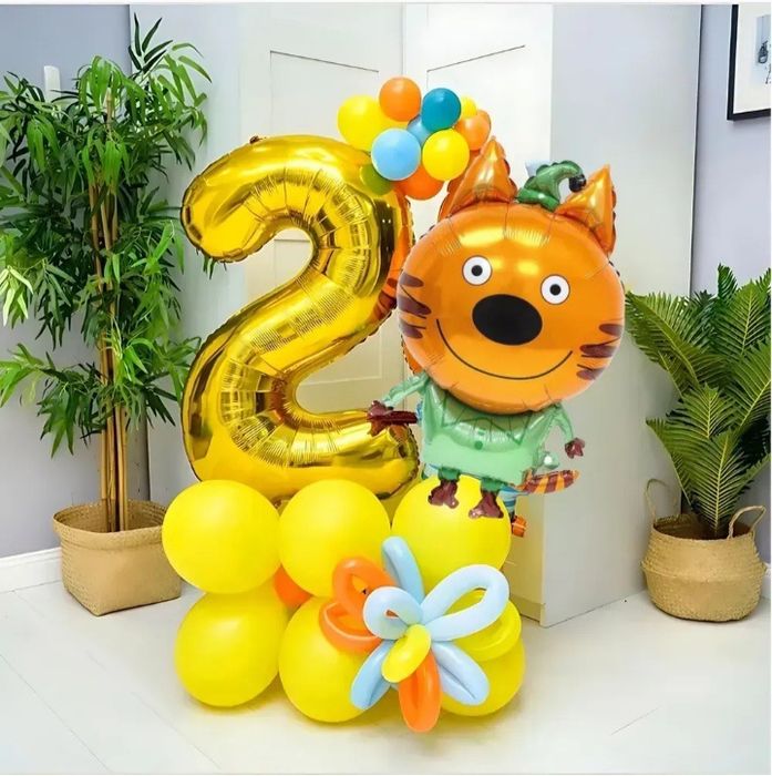 Фотозона три кота Карамелька Коржик Компот на день рождения гирлянда