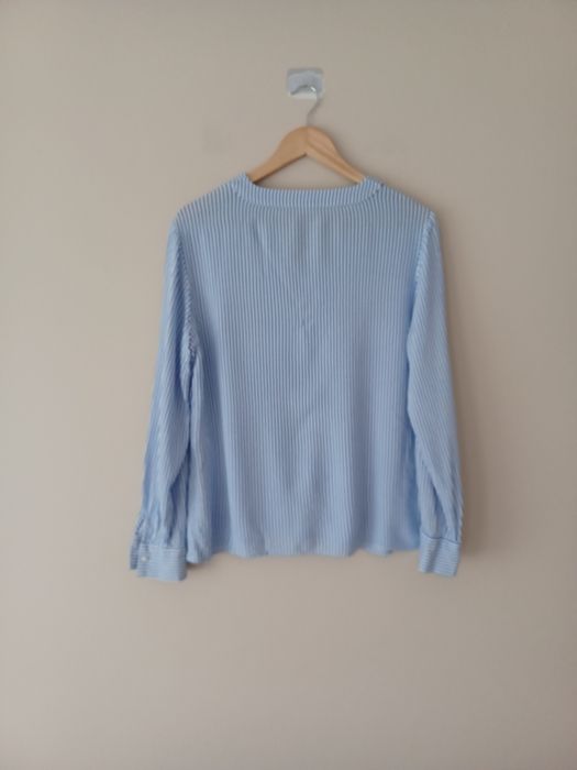 Wiskozowa bluzka casual Xl biała niebieskie paski