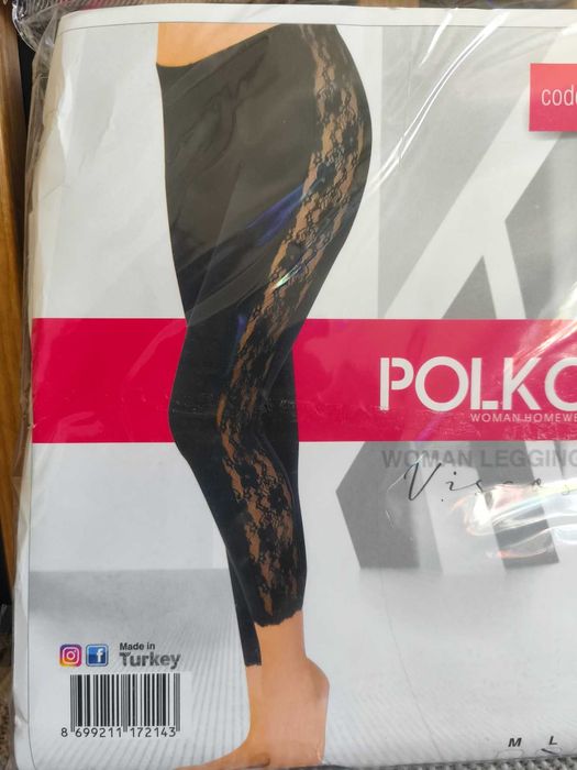 Nowe damskie legginsy czarne koronka 3/4 modne stylowe M