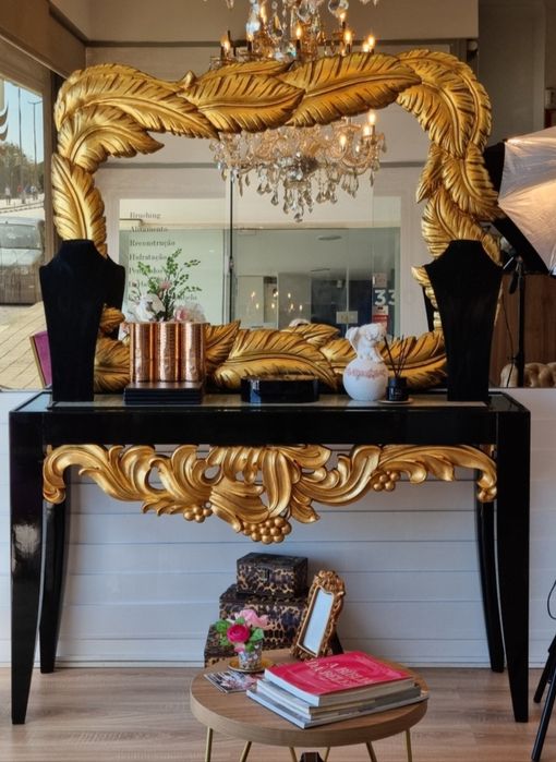 Gilded Carved Mirror and Sideboard