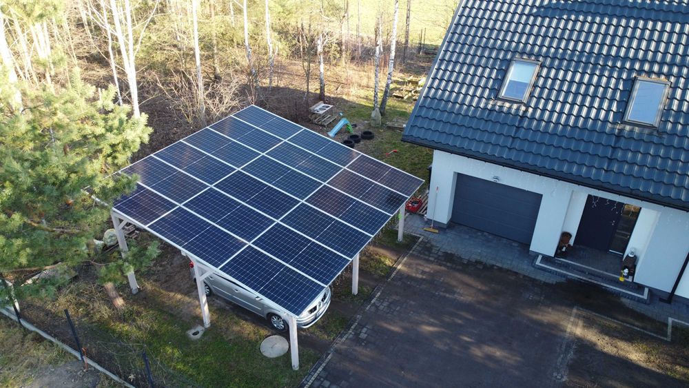 Drewniana Wiata Carport Altana fotowoltaiczna 10 kWp + magazyn 15 kWh