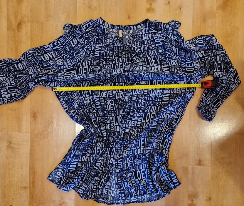 Koszula tunika   XXL plus size bluzka sukienka bawełna granatowa wzór wnapisy