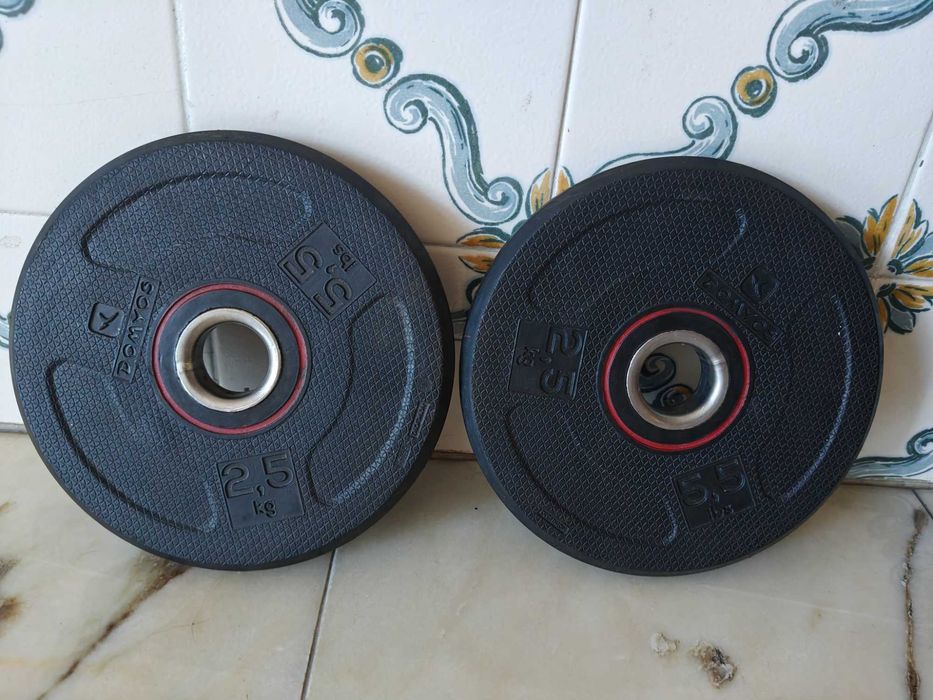 Conjunto de Musculação Domyus Barra + 2 Bloqueadores + 8 Discos (2x20Kg/2x10Kg/2x5Kg/2x2.5Kg)