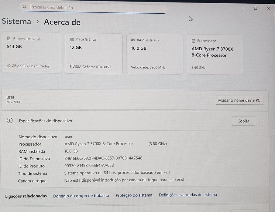 PC Gaming Ryzen 7 3700X + RTX 3060 12GB + 16GB 3200MHz + SSD 1TB