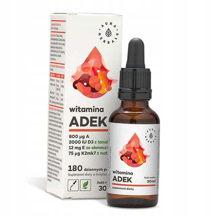 aura herbals witamina adek w płynie a + d3 + e + k2 mk7 krople 30ml