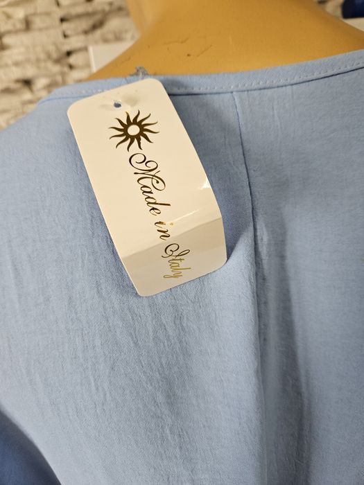 Sukienka tunika z paskiem włoska Made In Italy niebieska