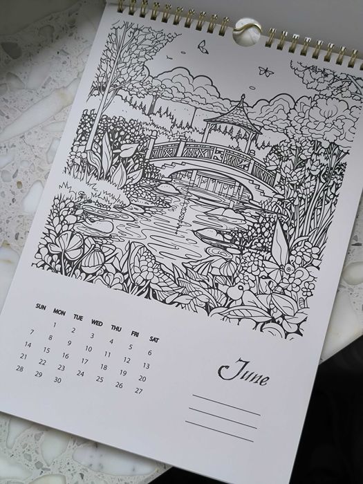 Kalendarz ścienny 2026-kolorowanka markerami,DIY typ Art Therapy (nowa
