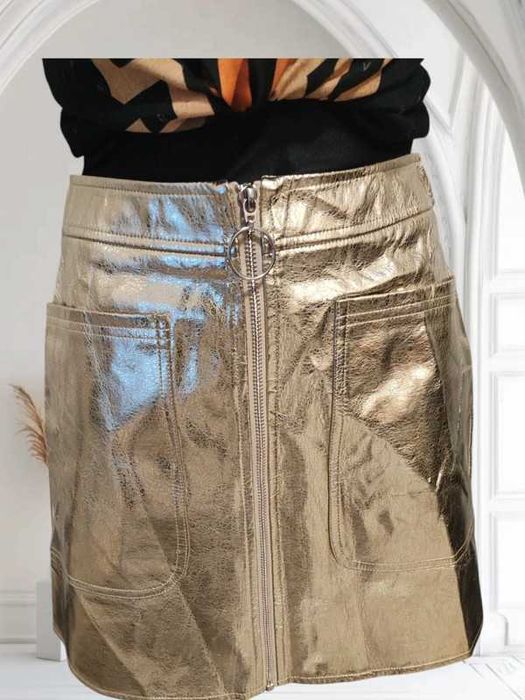 Spódnica mini złota zapinana na suwak ala skórzana ASOS