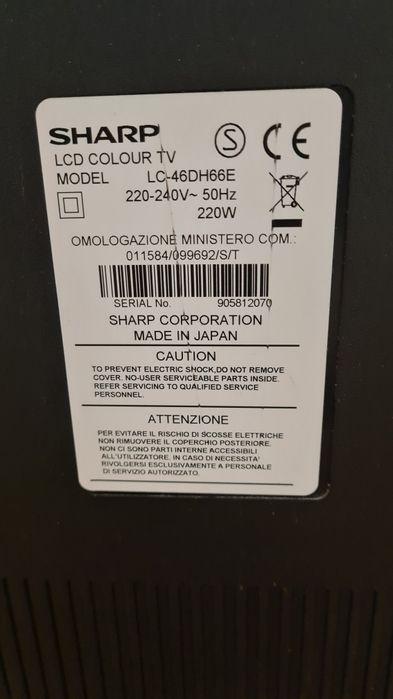 Sprzedam telewizor SHARP LCD COLOUR TV model LC-46DH66E
SHARP LCD COLO
