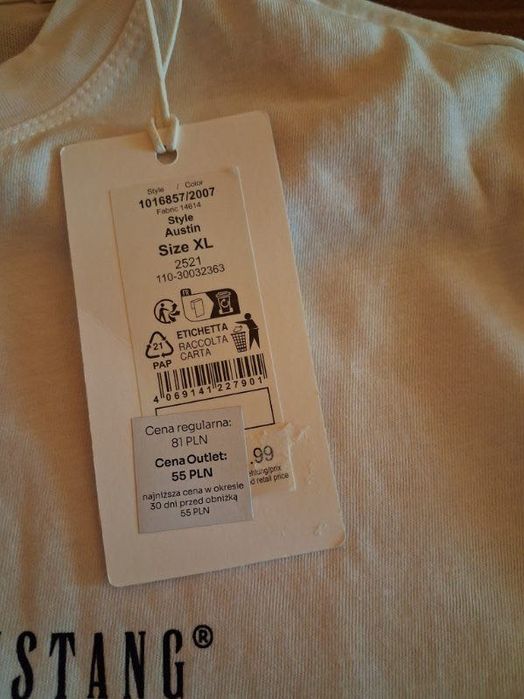 T-shirt męski biały, r. XL, marki Mustang