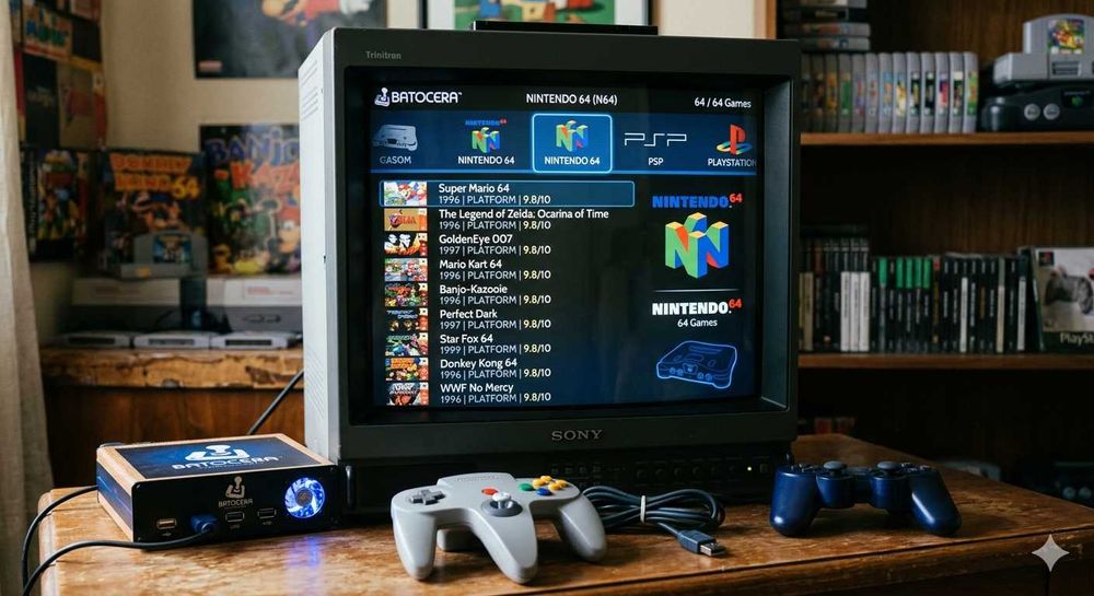 Iгрова ретро приставка Batocera Sega, Nintendo NES, SNES, DS, PS1, PSP