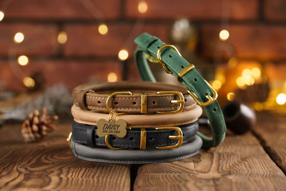 Ошейник Круглый Для Котов Кожаный С Гравировкой Для Кошек Колокольчик