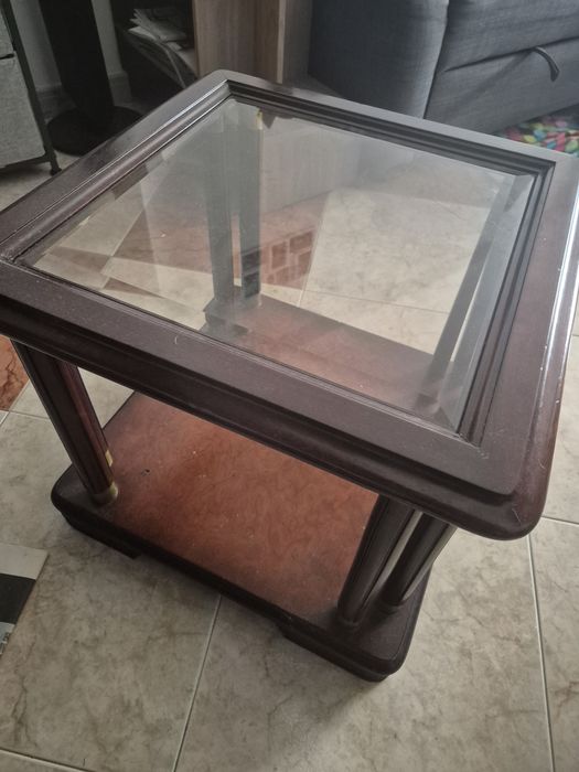 Mesa de Apoio em Madeira e Vidro