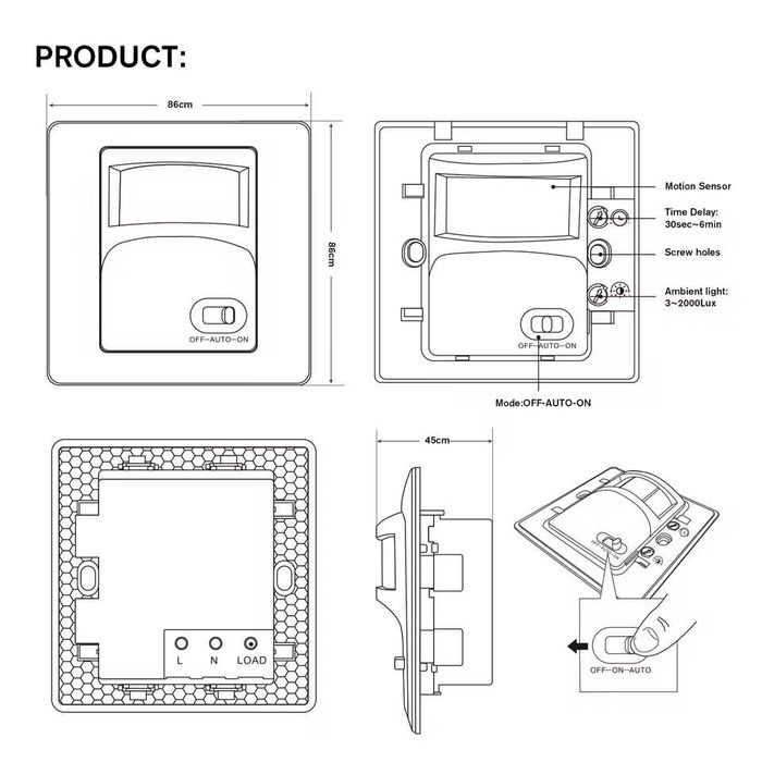 Wall-mounted motion sensor switch with IR motion sensor and day/night detection434369959790520322
