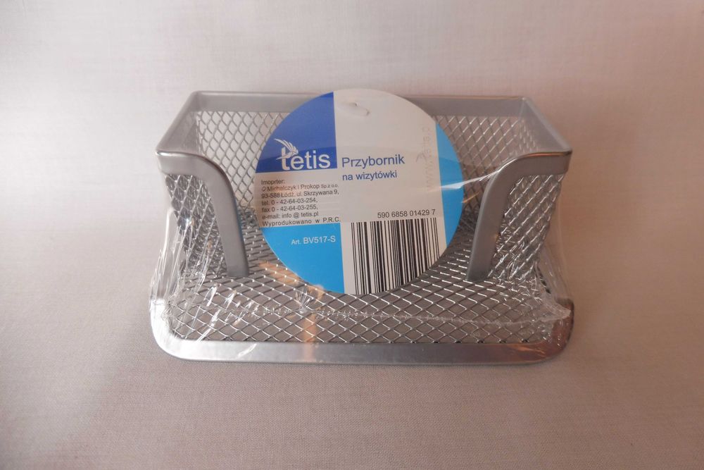 Pojemnik przybornik metalowy na wizytówki srebrny nowy