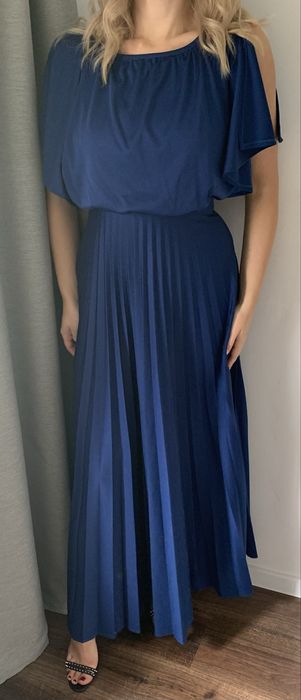 Kobaltowa sukienka maxi plisowana M 38 L 40