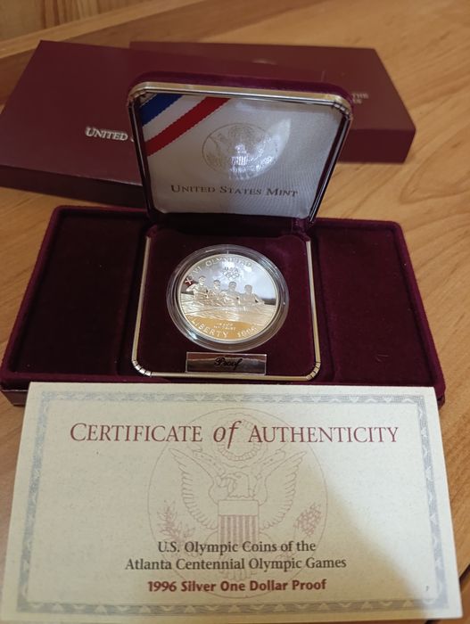 США 1 долар. 1996р. XXVI Літні олімпійськи ігри ! СРІБЛО. Сертифікат!