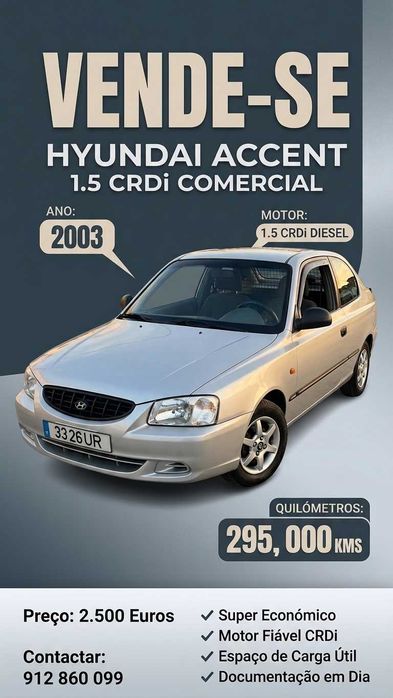 Hyundai Accent 1.5 CRDi Comercial (2003) – Fiável e Super Económico!