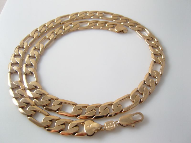 Masywny Łańcuszek Figaro Diamentowany Gold Plated 18K 50cm 10mm 47g