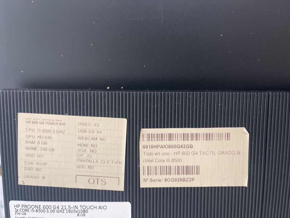 Computador de faturação HP ProOne 600 G4 All-in-One Touch