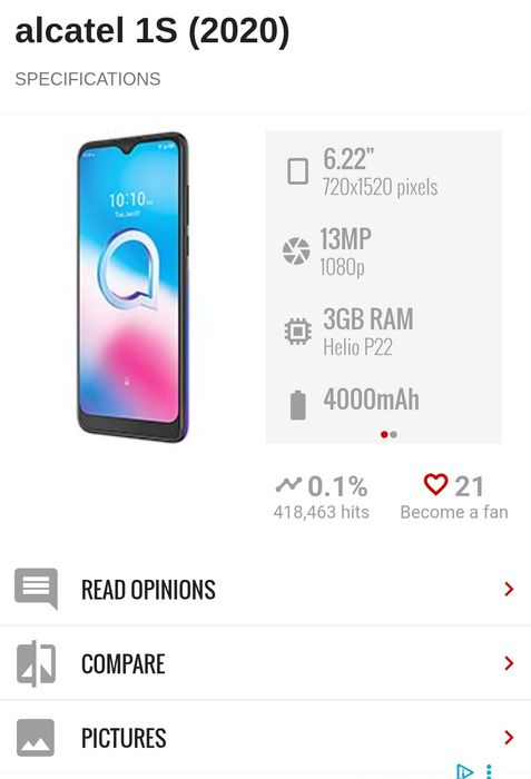 Alcatel 1S 2020 Com Ecrã Partido
