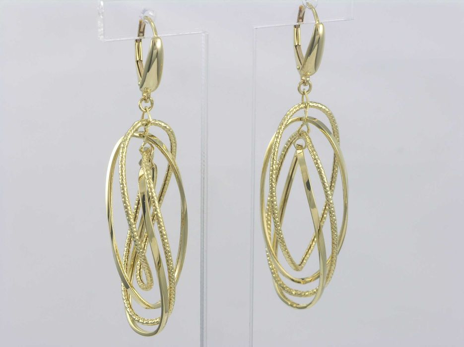 Kolczyki złote wiszące elipsy diamentowane 585