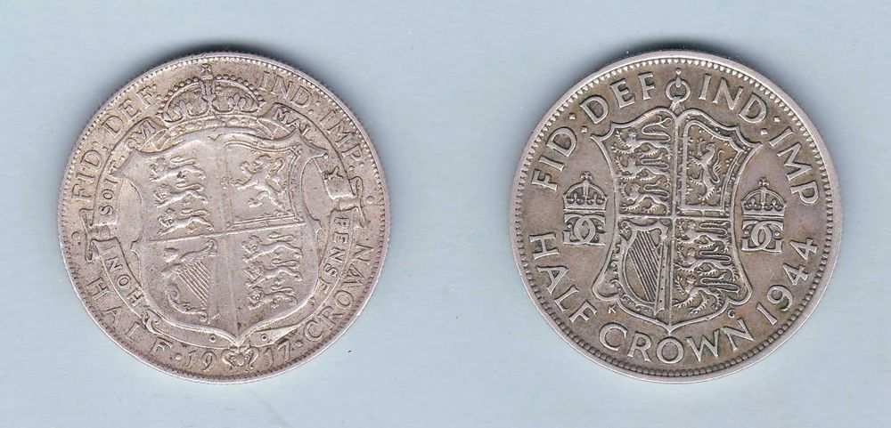 2 moedas prata meia coroa UK 1917 e 1944