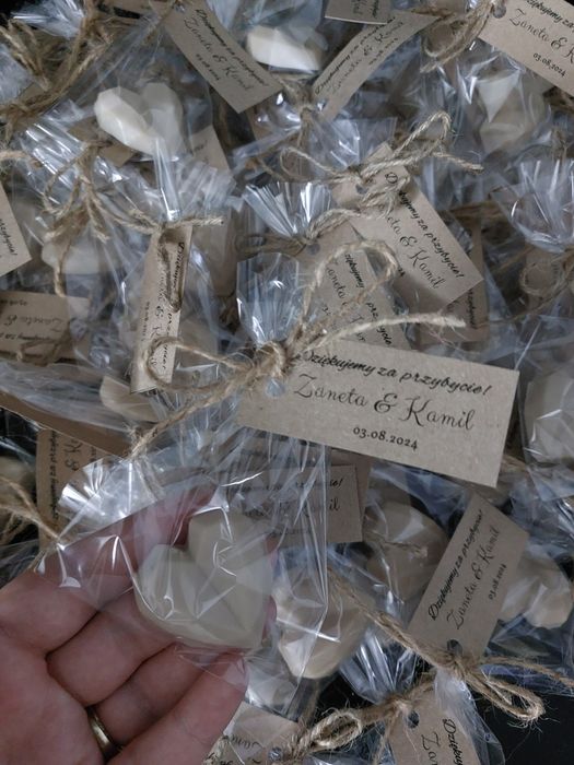 Mydełka serca upominki  podziekowania roczek chrzest ślub komunia