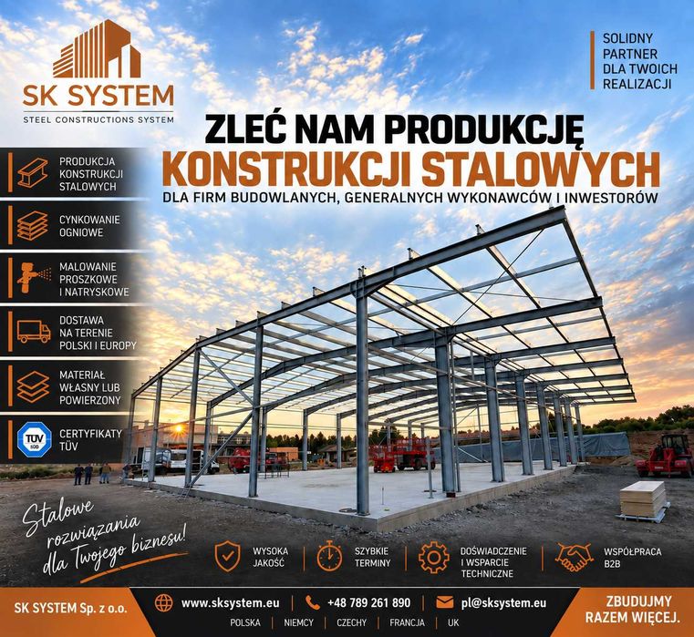 Produkcja konstrukcji stalowych na zlecenie | Hale stalowe | Spawanie | Cynkowanie | Malowanie | Transport | Montaż