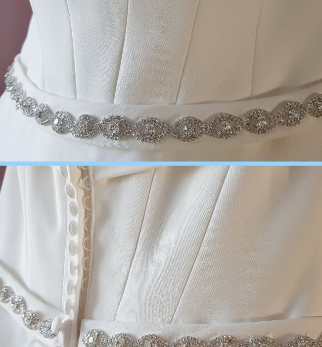 Suknia ślubna gładka klasyczna z trenem i welonem