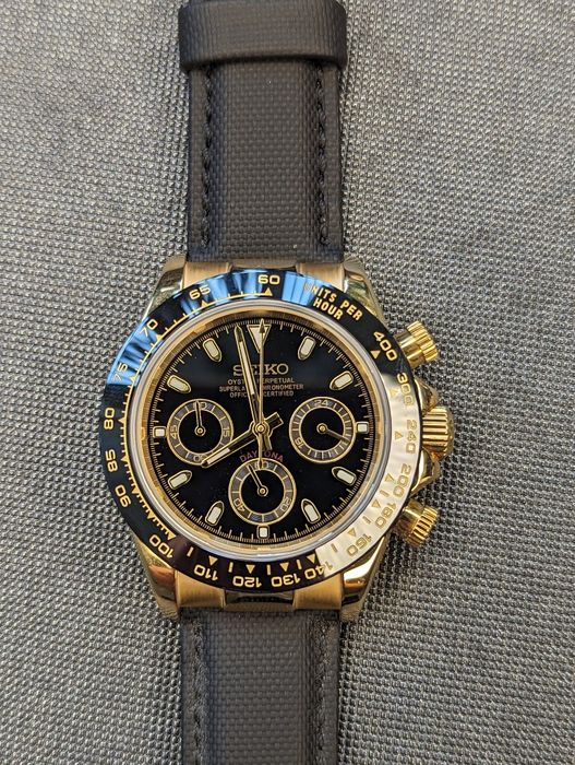 Seiko mod Daytona złoto szafir