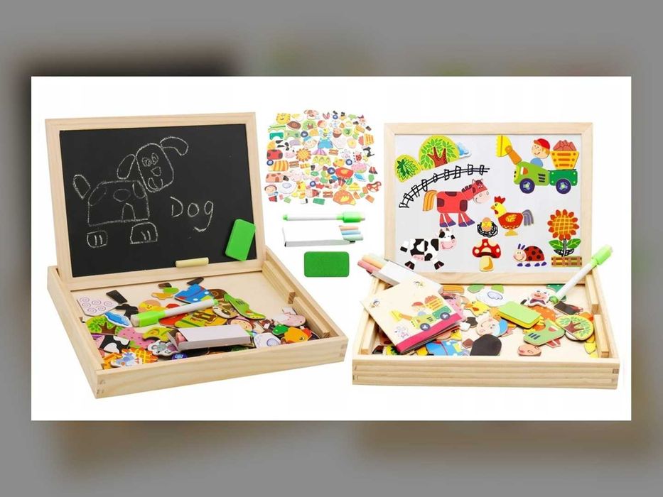 Tablica edukacyjna magnetyczna drewniana dwustronna dla dzieci