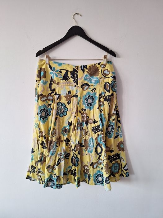 Spódnica spódniczka żółta do kolan w kwiaty rozmiar 40 L