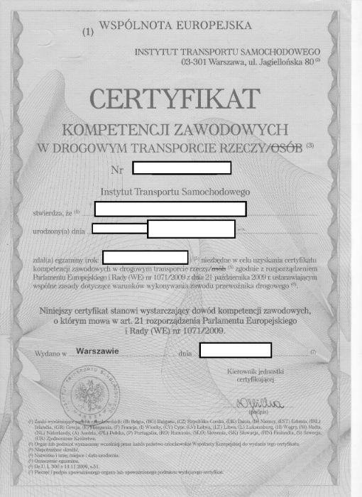Certyfikat Kompetencji Licencja Przewóz Rzeczy Busy Pakiet Mobilności