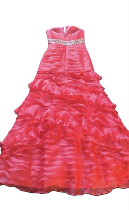 Vestido cerimónia Rosa Clará vermelho comprido com folhos, S