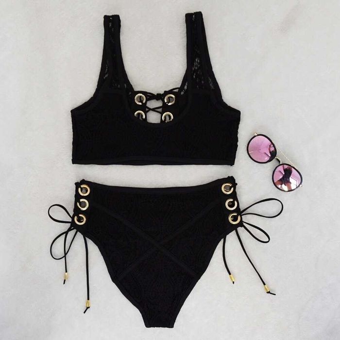 Damskie Bikini Wysoki Stan Kostium Kąpielowy Koronka Ażur XL