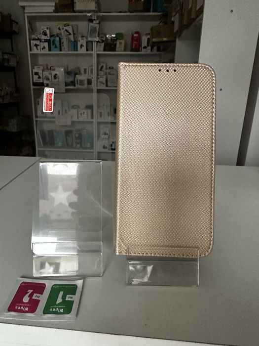 Szkło hartowane i etui zamykne złote SAMSUNG A35