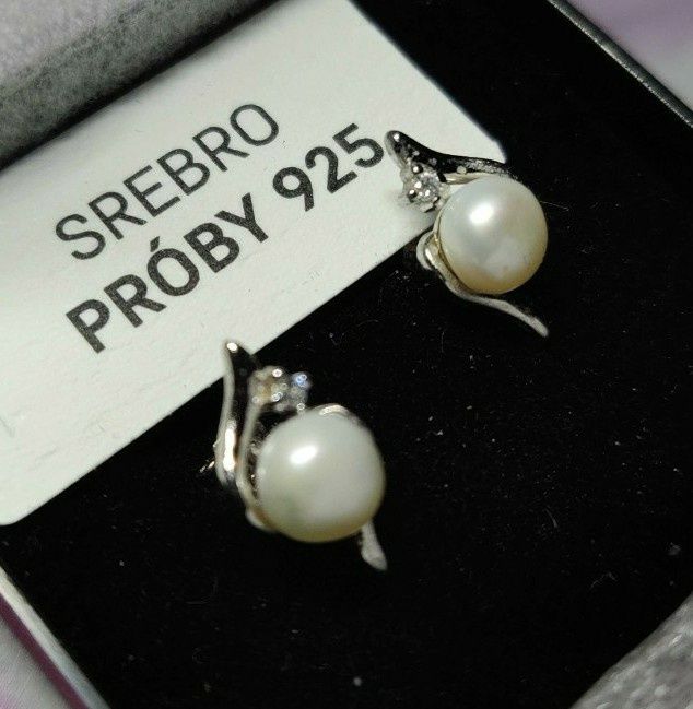 Śliczne kolczyki ze srebra 925, perły i cyrkonie - nowe