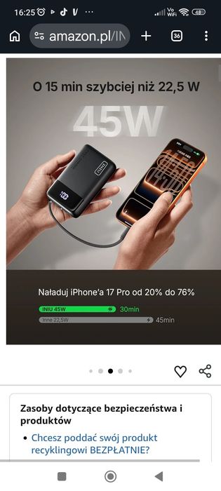 Power bank Iniu 20000mAh szybko ładuje z latarka