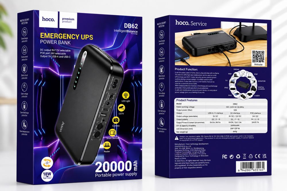 Mini UPS HOCO DB62 20000 mAh 12V для роутера