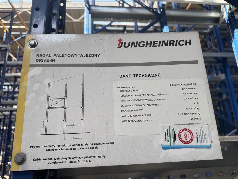 Regały mag.  DRIVE IN (Jungheinrich) z demontażem lub bez (inna cena)