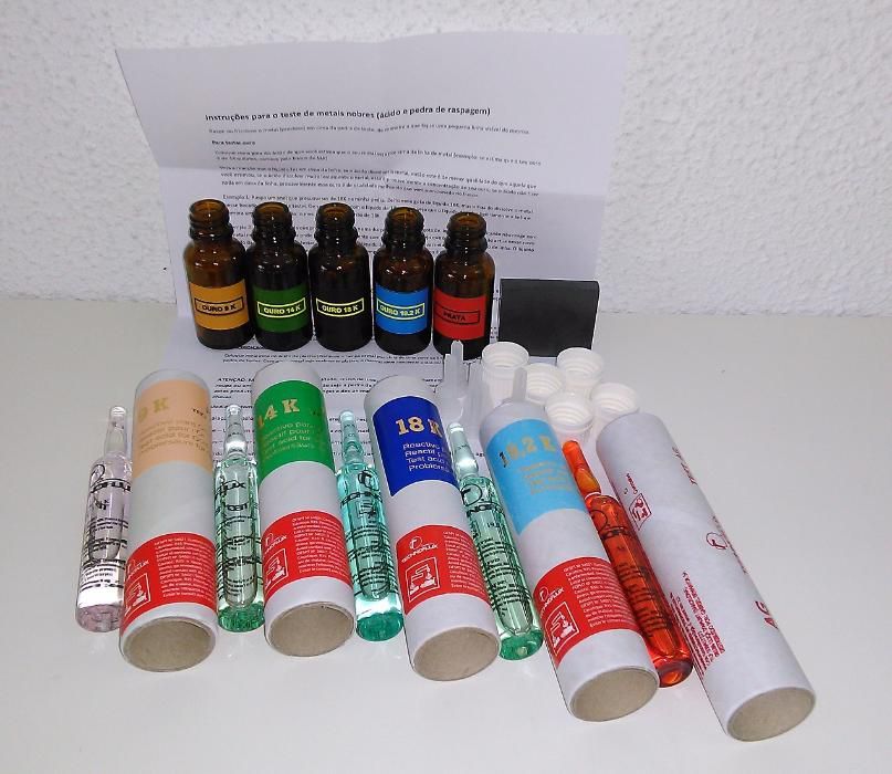 Kit para testar ouro, prata e platina (líquidos+pedra) NOVO