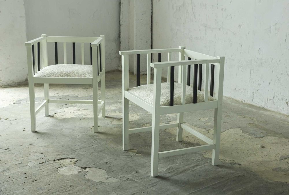 WIOSENNA PROMOCJA !!! Drewniane krzesła fotele z lat 20 vintage retro białe czarne