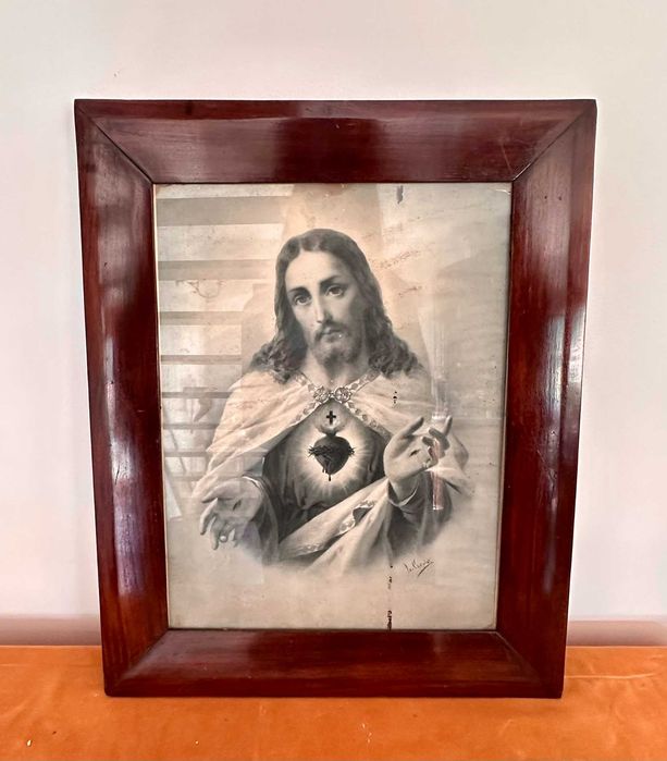 Quadro antigo do Sagrado Coração de Jesus