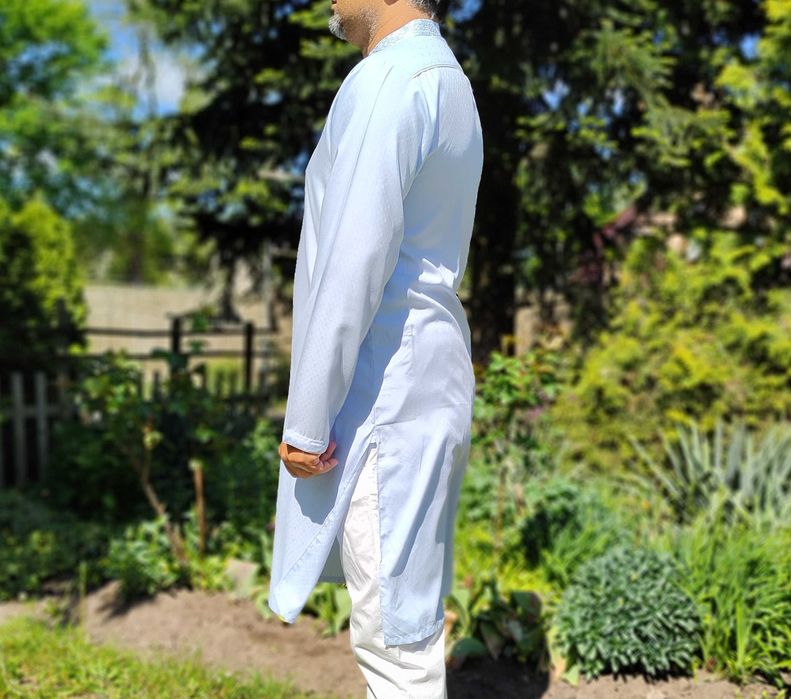 Męska tunika orientalna L niebieska wiskoza kameez kurta Indie boho