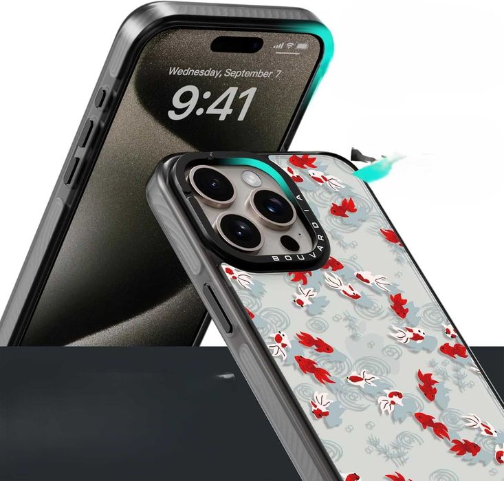 Etui Bouvardia do iPhone 15 Pro Max – Wzór Czarnej Złotej Ryby