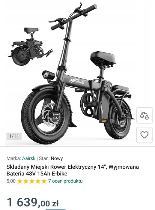 Rower elektryczny składany 14' 15Ah