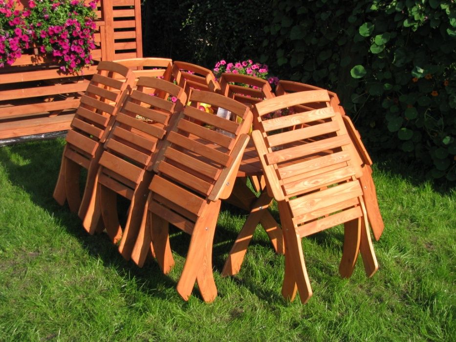 Meble ogrodowe drewniane składane 8 krzeseł + stół owalny, typ X